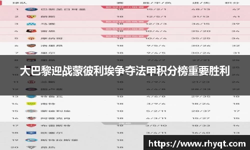 大巴黎迎战蒙彼利埃争夺法甲积分榜重要胜利